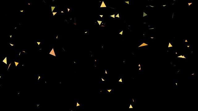 Golden yellow and orange triangle confetti pieces falling and scattering on a black background for celebration overlays.