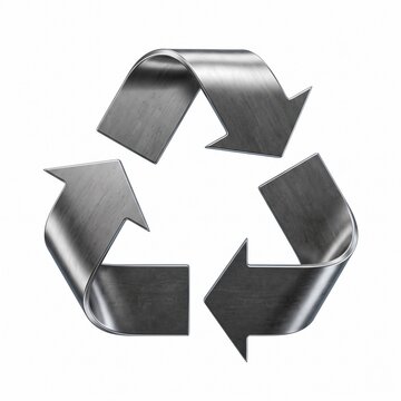 recycled steel recycling symbol isolated on white representing industrial sustainability circular economy metal recovery and environmental advertising
