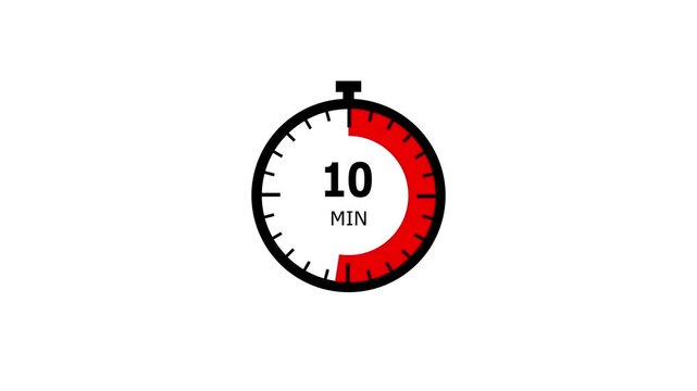 10 Min clock icon animation. 10 minute animation on black background and creating a stunning 4k video.