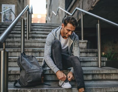 Man tying shoelaces