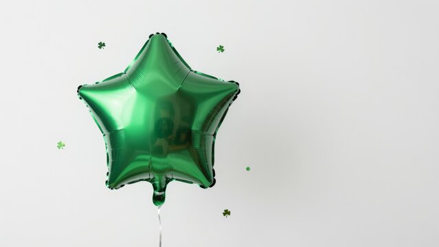 Green Star Balloon - Metallic Foil Party Decoration with Bright Highlights and Soft Shadows for St. Patrick's Day Festivities and Birthday Celebrations