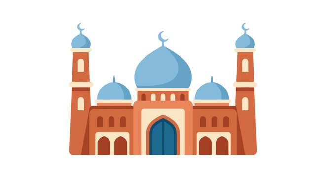 Detailed vector illustration of a mosque with minarets on a white background