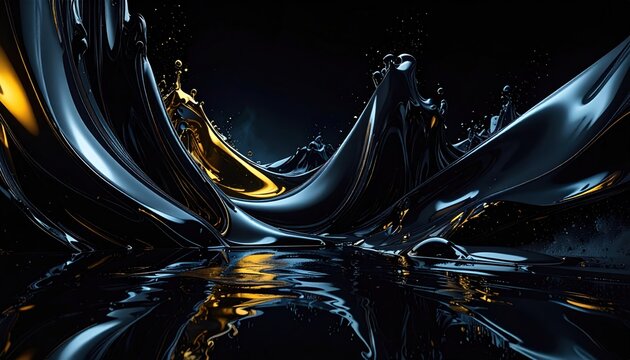 Dynamic dark metallic splash with golden light.