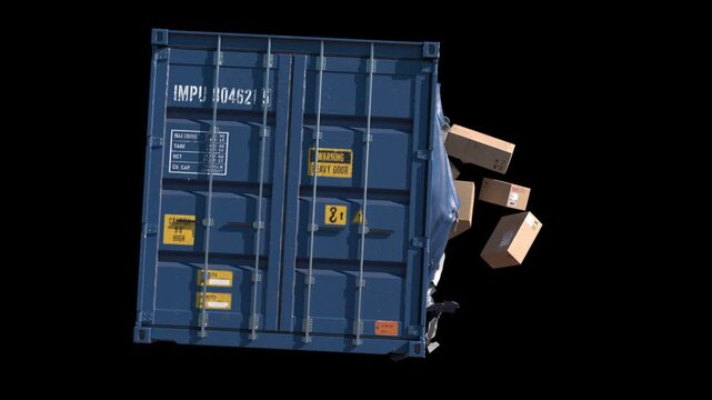 Bullet pierces blue shipping container door backward