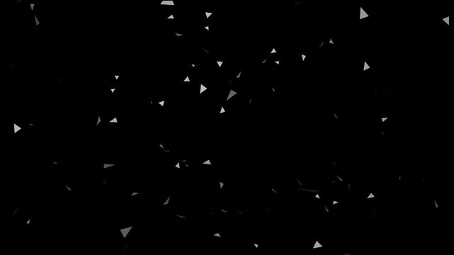 黒背景に白い三角形の破片が舞い散るスタイリッシュなアニメーション背景動画素材