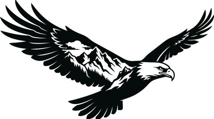 Fototapeta premium Majestic Flying Eagle and Mountain Landscape Vector Design