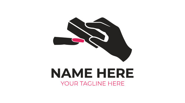 Hand Filing Nail With Buffer Block, Manicure Logo Icon
