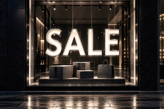 Cyber Monday Sale Sign in Luxury Night Storefront