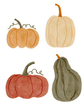 Watercolor Hand drawn Pumpkin. Autumn seamless pattern