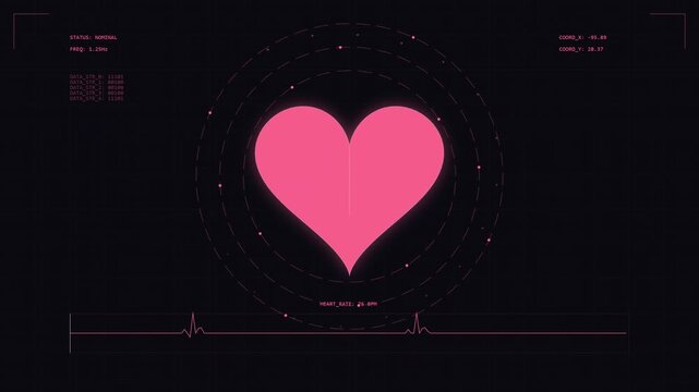 Futuristic Medical HUD Interface Displaying Technical Heart Diagnostics with Digital Pulse Monitoring, ECG Data Readouts, and Circular Scanning Elements in a Modern Tech Style