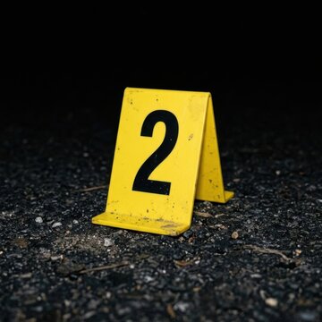 Crime Scene Marker Number 2 on Asphalt Background Forensic Evidence Marker