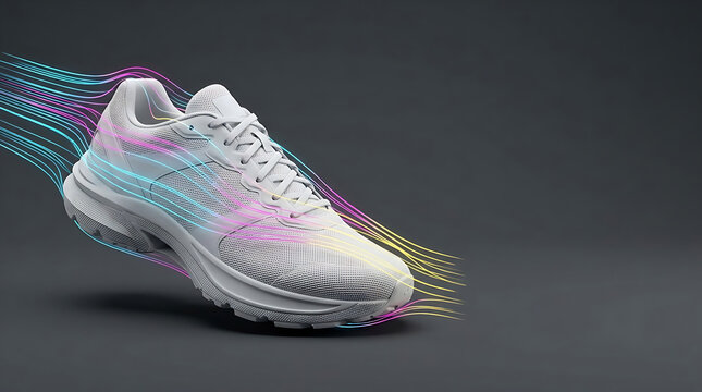 Running shoe with aerodynamic flow visualization