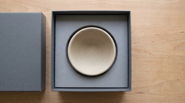 Undecorated ceramic bowl secured in a fitted foam cradle inside an open archival storage box, illustrating protective museum collection storage and object conservation.