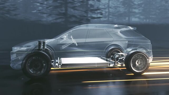 Transparent car reveals chassis while driving