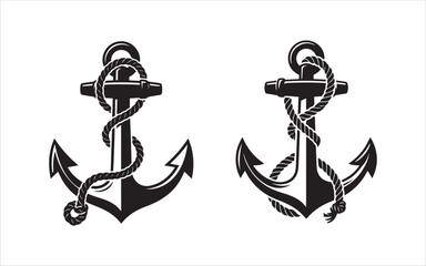 Two vintage style ship anchors with rope wrapped around them isolated on a white background © MATMORJINABEGUM