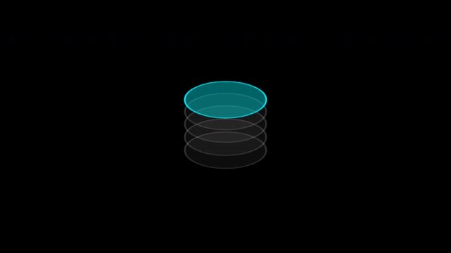 Digital database icons floating on a black background