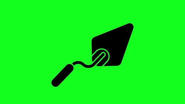 Black trowel shown on vibrant green background. Tool shape clear with smooth edges and handle. Simple design for easy recognition and use. Ideal for construction, renovation, or DIY projects