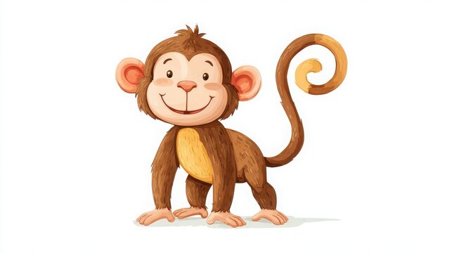 Cute cartoon monkey character with playful expression and curly tail