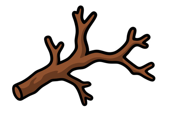 Dry bare tree branch icon, cartoon brown wooden twig stick Halloween nature element sticker vector