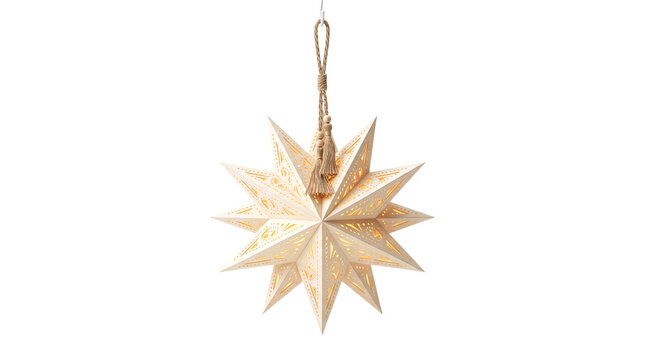 Paper star Christmas decoration hanging on white background