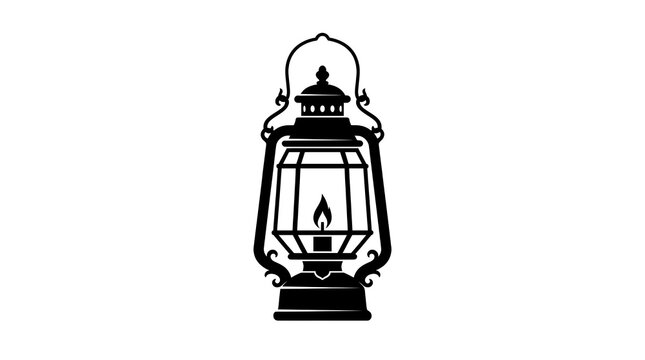 Vintage hanging lantern silhouette with intricate structural details, representing traditional lighting, warmth, nostalgia, and rustic decoration.
