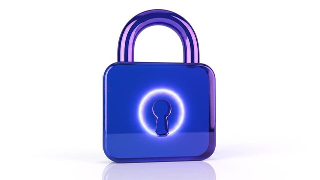 3D Glossy Blue Purple Lock Security Icon Animation