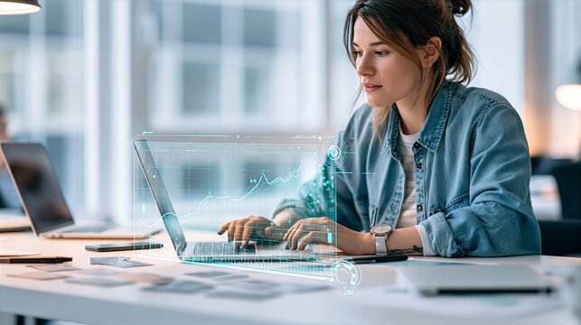 Businesswoman Reviewing Loyalty Analytics on a Laptop