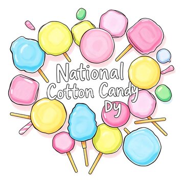 National Cotton Candy Day Celebration with Colorful Pastel Sweet Treats
