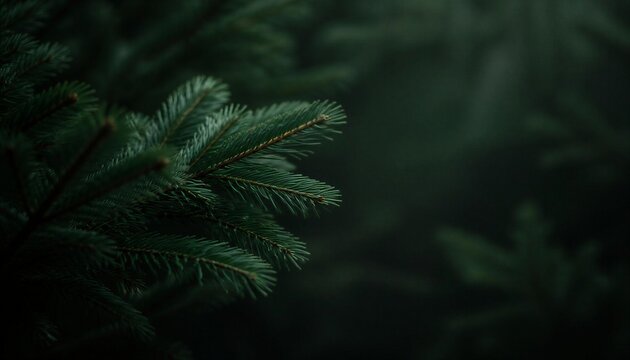 Christmas tree branches with dark moody forest background