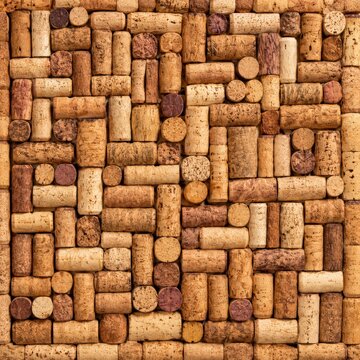 Panel of cork made from recycled wine corks pressed together in a