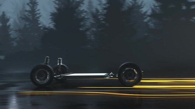 Car body fades to reveal moving chassis