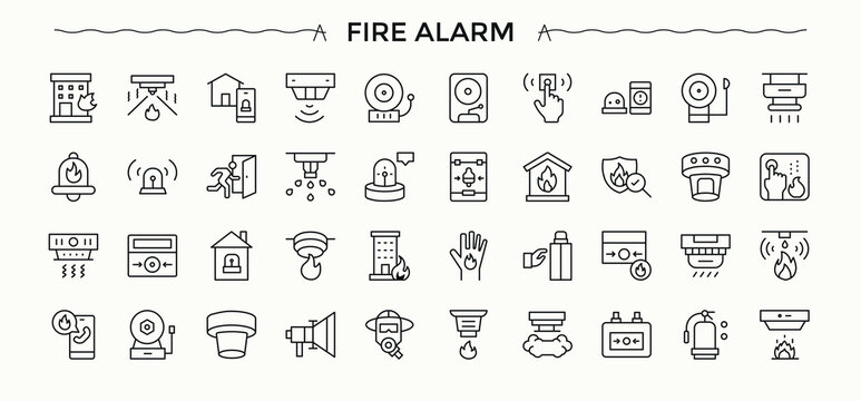 Fire Alarm icon. Line icons with editable stroke. Included rescue, siren, emergency, firefighter, alarm. Pictogram and infographic. Alarm icon set.