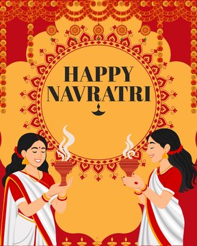 Navaratri Red Gold and Orange Festive Greeting Poster