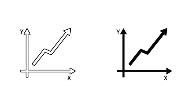 Black and white growth chart vector graphic with axes and arrows