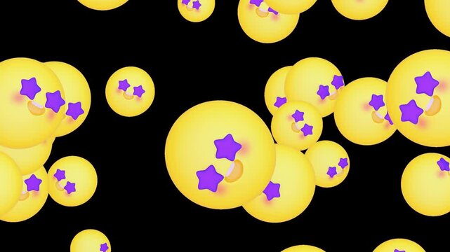 Cute Emoji 3D Icon Collection - Star-Struck Emoji Reactions Falling Seamless Loop Animation - Transparent Background | 4K