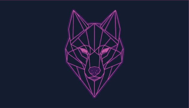 Neon geometric low poly wolf head logo gaming mascot