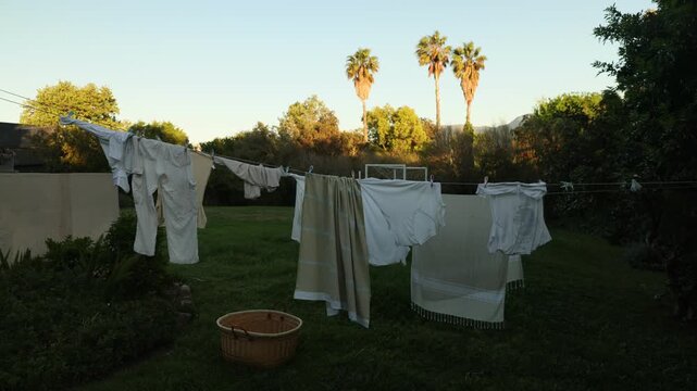 laundry drying on clothesline in rural setting 