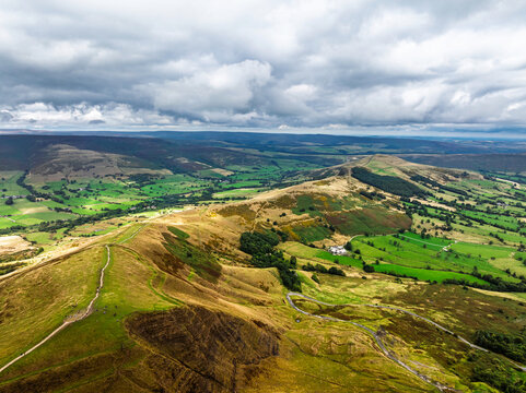 Mam Tor and Back Tor from a drone, Peak District National Park, Derbyshire, England, UK