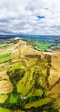 Panorama of Mam Tor and Back Tor from a drone, Peak District National Park, Derbyshire, England, UK