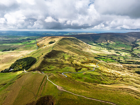Mam Tor from a drone, Peak District National Park, Derbyshire, England, UK