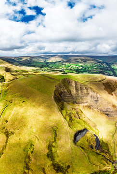 Panorama of Mam Tor from a drone, Peak District National Park, Derbyshire, England, UK