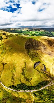 Panorama of Mam Tor from a drone, Peak District National Park, Derbyshire, England, UK