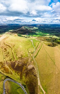 Panorama of Mam Tor from a drone, Peak District National Park, Derbyshire, England, UK