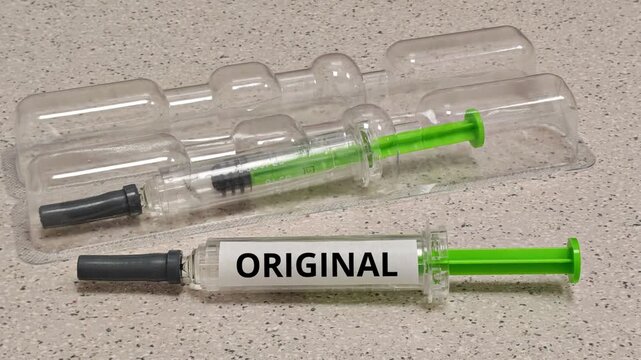 ORIGINAL syringe medicine concept for medicine authenticity, traceability and product security