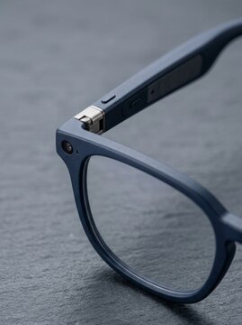 Close up of smart glasses frame with built in camera