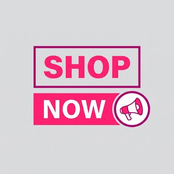 A colorful graphic with a megaphone and the words 'SHOP NOW' to advertise a sale or promotion