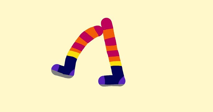 One pair of color legs walking very simple cartoon animated. Simple patchwork checker pattern cartoon animation for any character you want to move and bring to life. Isolated seamless loop.