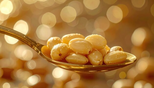 Golden Spoonful of Blanched Almonds - A Close-Up Still Life.
