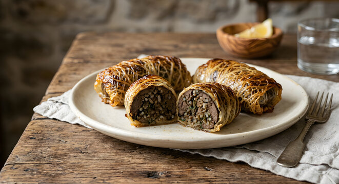 Thracian ciger sarma, compact parcels of seasoned lamb liver, rice and herbs enclosed