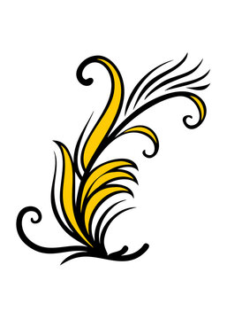 Decorative Yellow and Black Floral Swirl Flourish Ornament